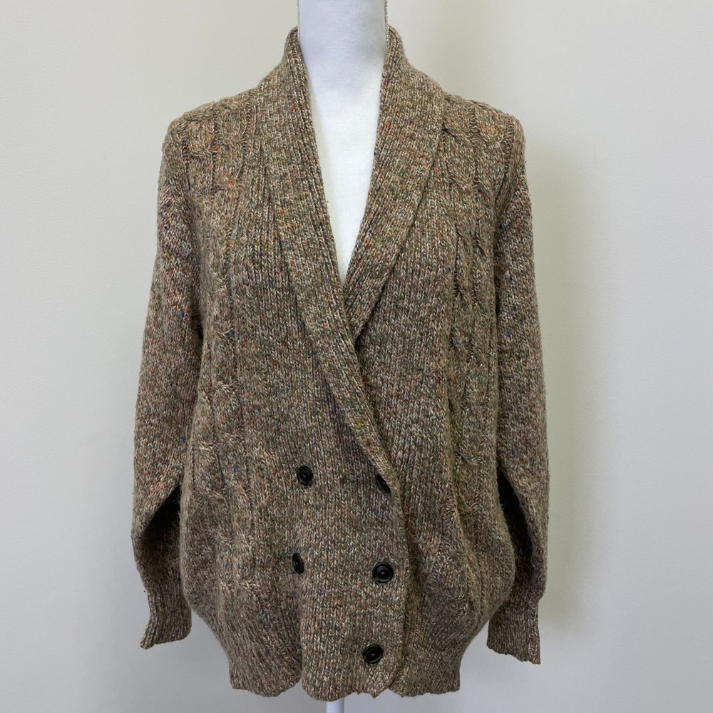 Harrington Square Vintage Cardigan Sweater Multi Color Shawl Cable Knit Large